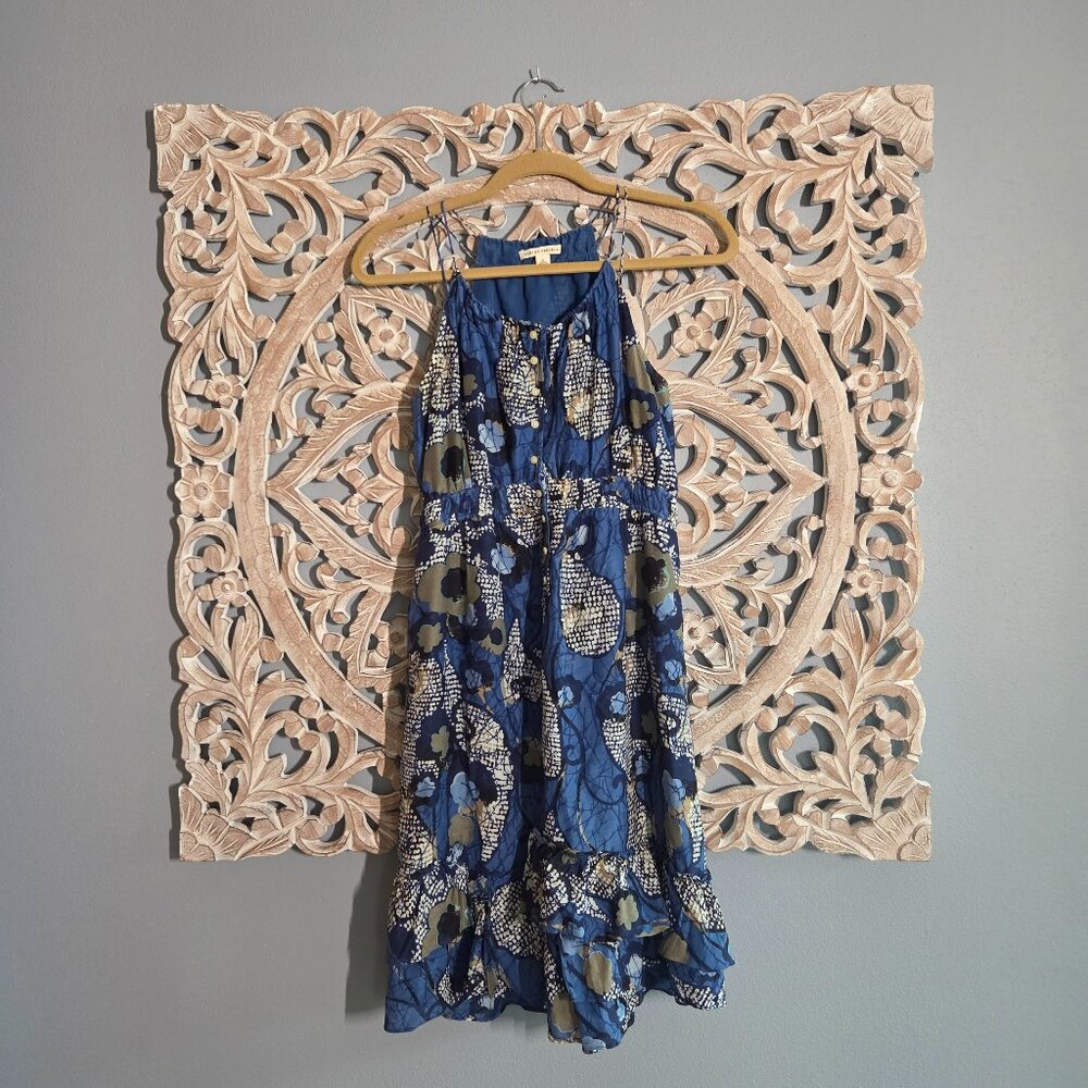 Banana Republic Blue Floral Silk Cotton Blend Dress Pockets Midi Size 2